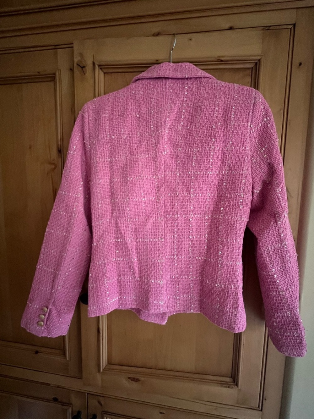 Pink Tweed Double-Breasted Blazer with Gold Buttons - Picture 5 of 5